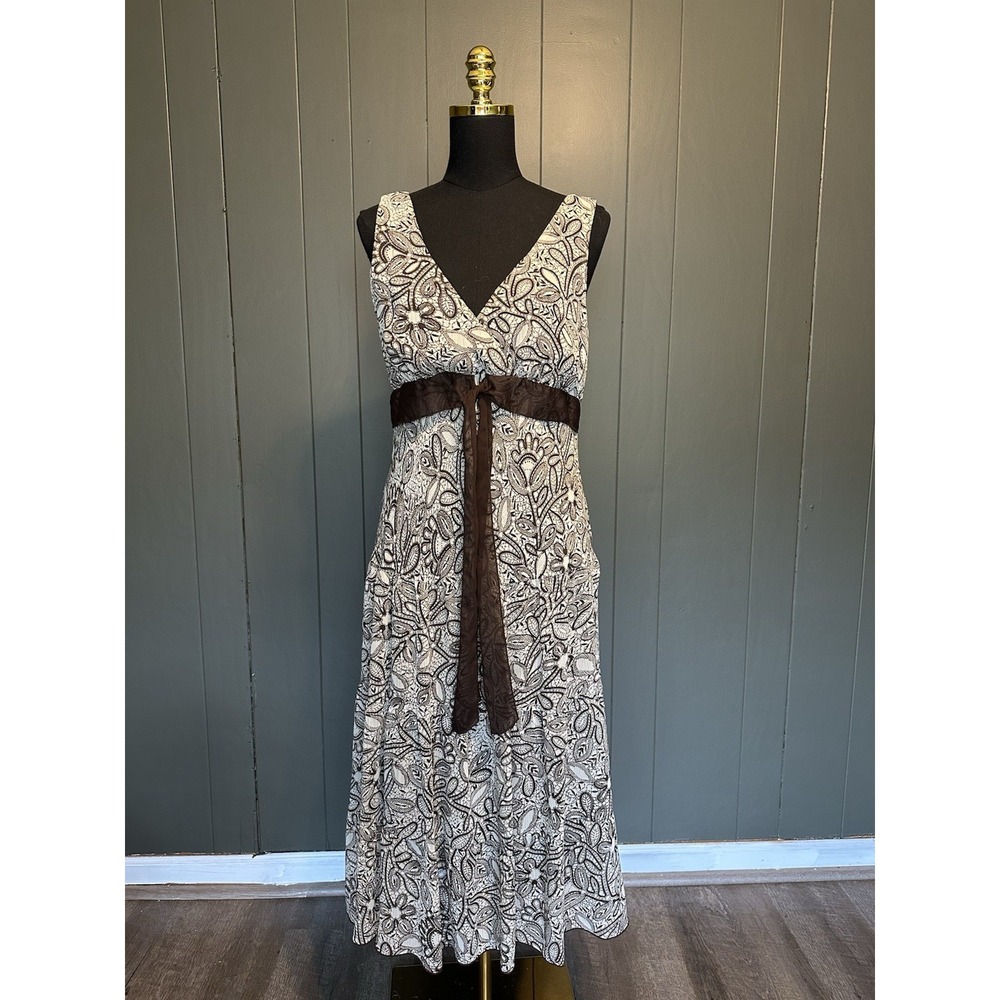 Connected Apparel Womens Dress 12 Brown Floral Sleeveless Drop Waist Midi Y2K